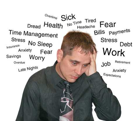 Unhappy Man with Symptoms of Stress and Anxiety listed