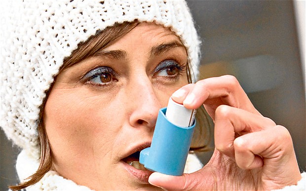 Woman using Asthma Inhaler